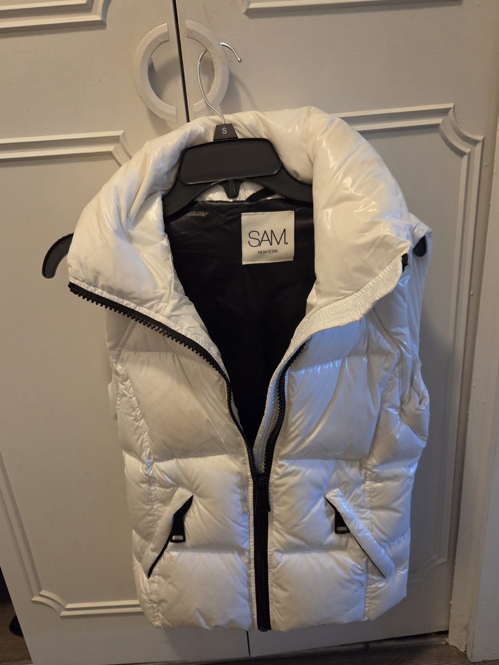 SAM New York Glossy White Puffer Vest with High Collar